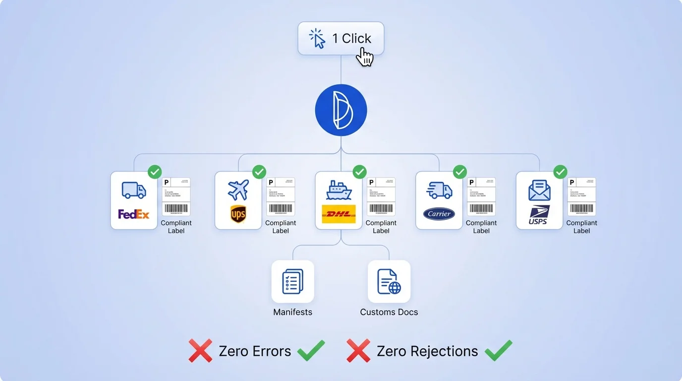 Une étiquette conforme en un clic, pour n'importe quel transporteur